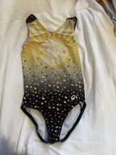 GK Girls Fiesta Bowl Leotard, Child Small, Black/Yellow/White