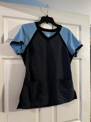Greys Anatomy Womens Active Scrub Top Tri Color Black /Teal Medium