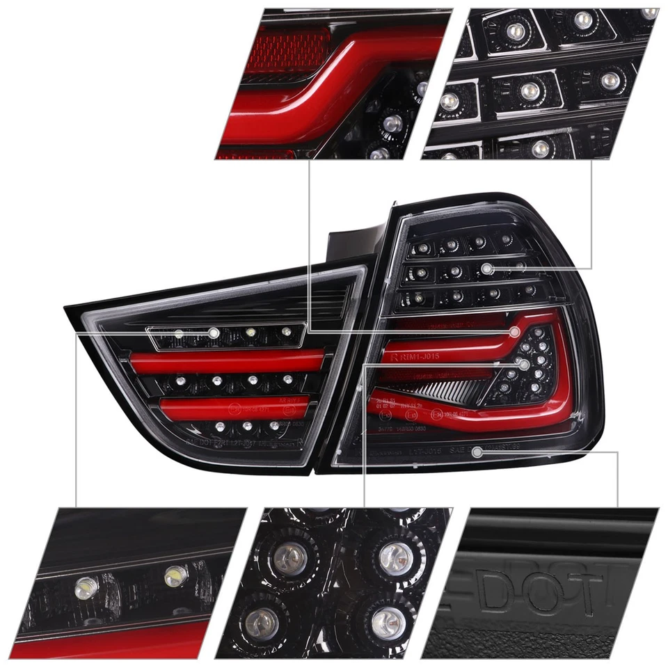 Jet Black Tail Lights Fits 2009-2011 BMW E90 325i 328i 3-Series Sedan LED Lamps Foto 3 de 4