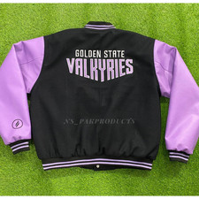 Golden State Valkyries Varsity Jacket-Black Wool & Leather Sleeves Bomber Jacket
