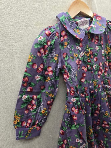 Abito vintage floreale manica lunga Plum Pudding bambina taglia-5 - Foto 5 di 9