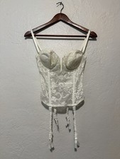 Vintage CABERNET White Lace Bustier Corset Top 36B Coquette Bridal Garter Straps