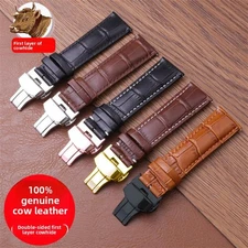 Cowhide Genuine Leather Quick Release Watch Strap Butterfly Buckle Band 12-24mm