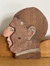 Antique Carved Wood Articulated Lady Doll with Painted Face and Cotton Dress — listing 3