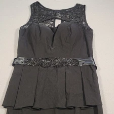 Betsy & Adam Dress Size 4 Sleeveless Black Formal Lace Peplum Cocktail Elegant
