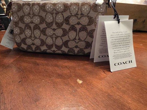 Coach Signature Logo Nolita 19 Brown/Beige Zip Shoulder Bag Inner Pockets