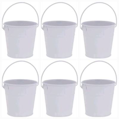 6 Small Mini White Handled Buckets Bins Pails Project Craft Farmhouse Decor 2.5i