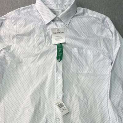 Calvin Klein Wrinkle Free Fresh Men's Dress Shirt XL White Blue Geometric