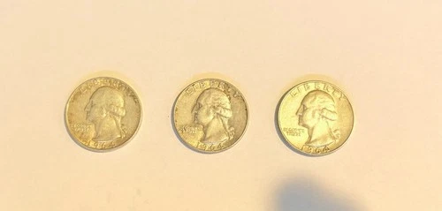 Lot of (3) 1964 -90% Silver Washington Quarters Circulated Ungraded