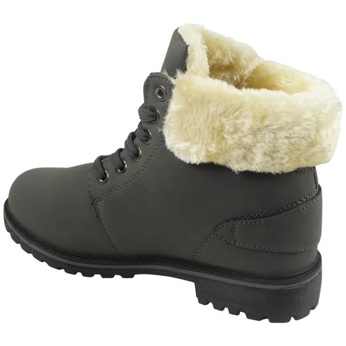 Girls Ladies Ankle Boots Womens Fur Lined Winter Buckle Lace Up Shoes Size - Picture 30 of 30