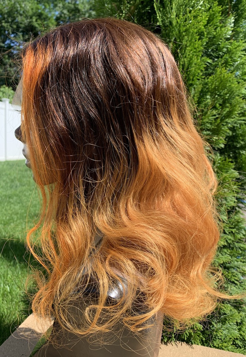 Lace Front Human Hair Wig Body Wave 20 inches Brown Orange  display picture 1