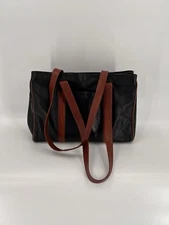 Vintage GIUDI Italian Leather Marchio Purse Bag Large Black w Brown 10H x 14.75W