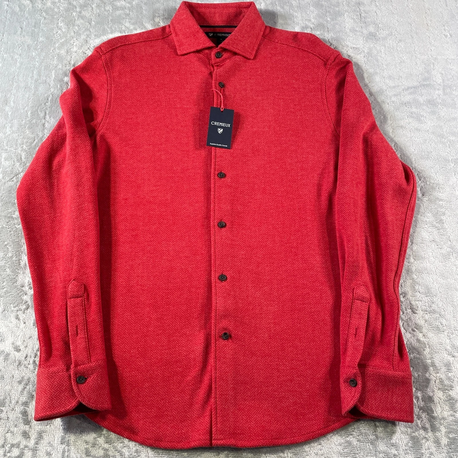 Cremieux Shirt Overshirt Mens Medium Red Herringbone Flannel Preppy Minimalist