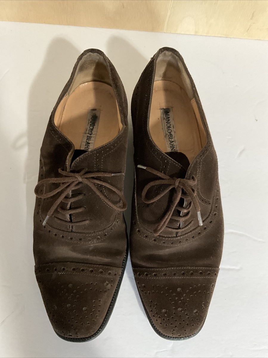 Manolo Blahnik Mens Suede Cap Toe Oxfords Brown Size 7 | eBay display picture 1