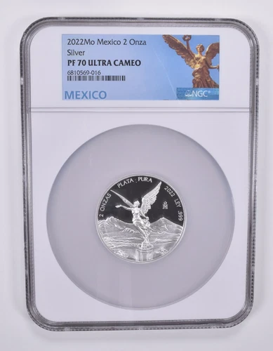 PF70 UCAM 2022 Mo Mexico 2 Onza Libertad 2 Oz Silver NGC Mexico Label