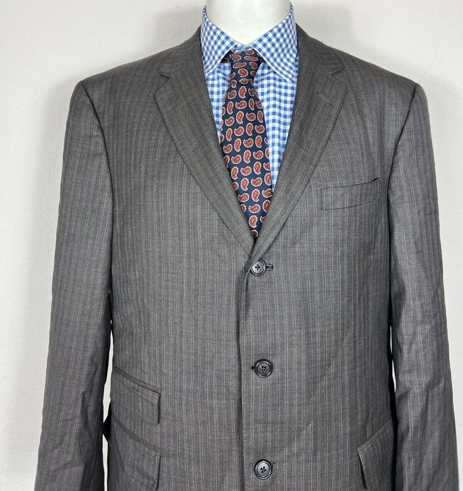 Traje trompetista dorado Hart Schaffner Marx chaqueta a rayas marrón 44L pantalones 34X30. Foto 3 de 4