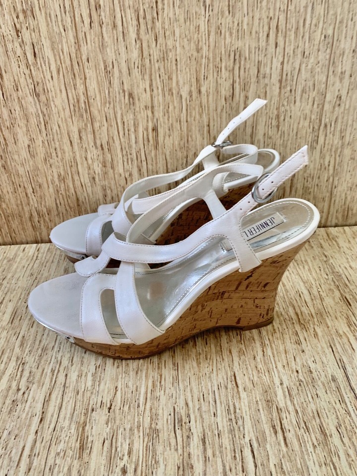 Women's Jennifer Lopez JLO Desiree Cork Wedges Shoe Size 8.5 White eBay
