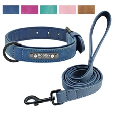Dog Collar Personalized Soft Leather for Small Medium Large Dogs / with Leash XL