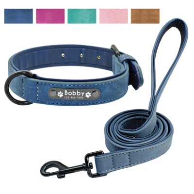 MARKENLOS Personalisiert Leder Hundehalsband mit Leine Namensschild Frei Graviert Halsband