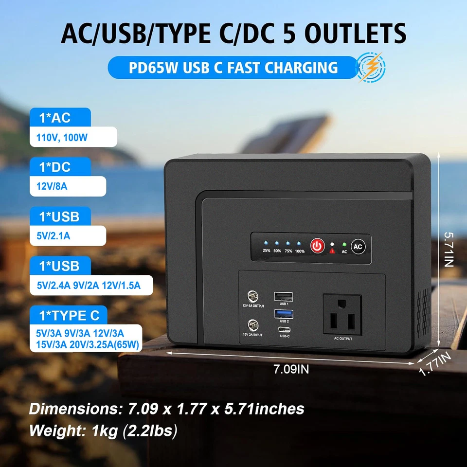 Banco de energía portátil de 100 W para teléfono portátil cargador rápido de batería central eléctrica para camping Foto 2 de 4