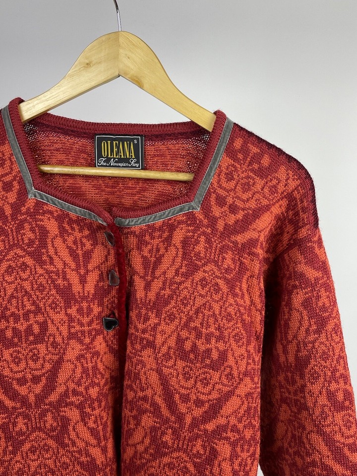 Oleana Vintage Wool Orange Knit Cardigan size S eBay