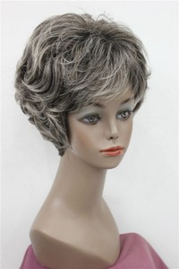 Healthy Wigs Elderly Women Gray White Mix Short Curly Hair Wigs E