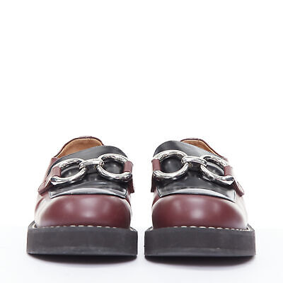 MARNI burgundy black leather silver chunky buckle loafers MARNI burgundy black leather silver chunky buckle loafers