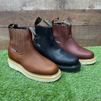 Men's Work Boots/Booties/Botin Pull On Leather Brown-Black oil water resistant 