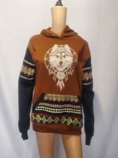 Unisex Printed Pullover Hoodie - Wolf Print / Size M