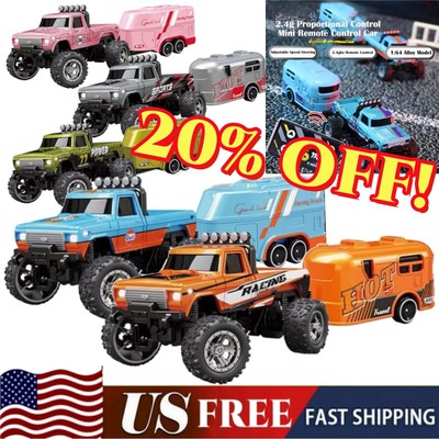 Mini RC Monster Truck USBC Rechargeable Underflow with Trailer,1:64 Scale Alloy