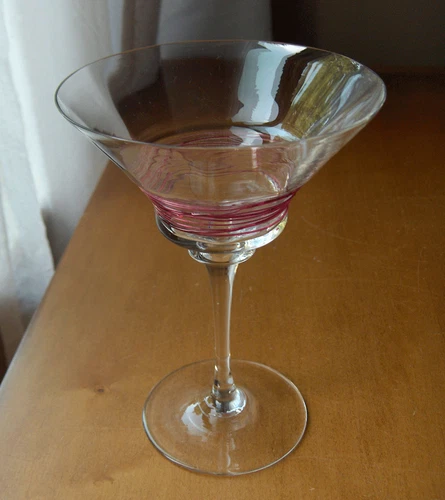 Steuben vintage martini glass~applied cranberry threading~made in USA~Pristine