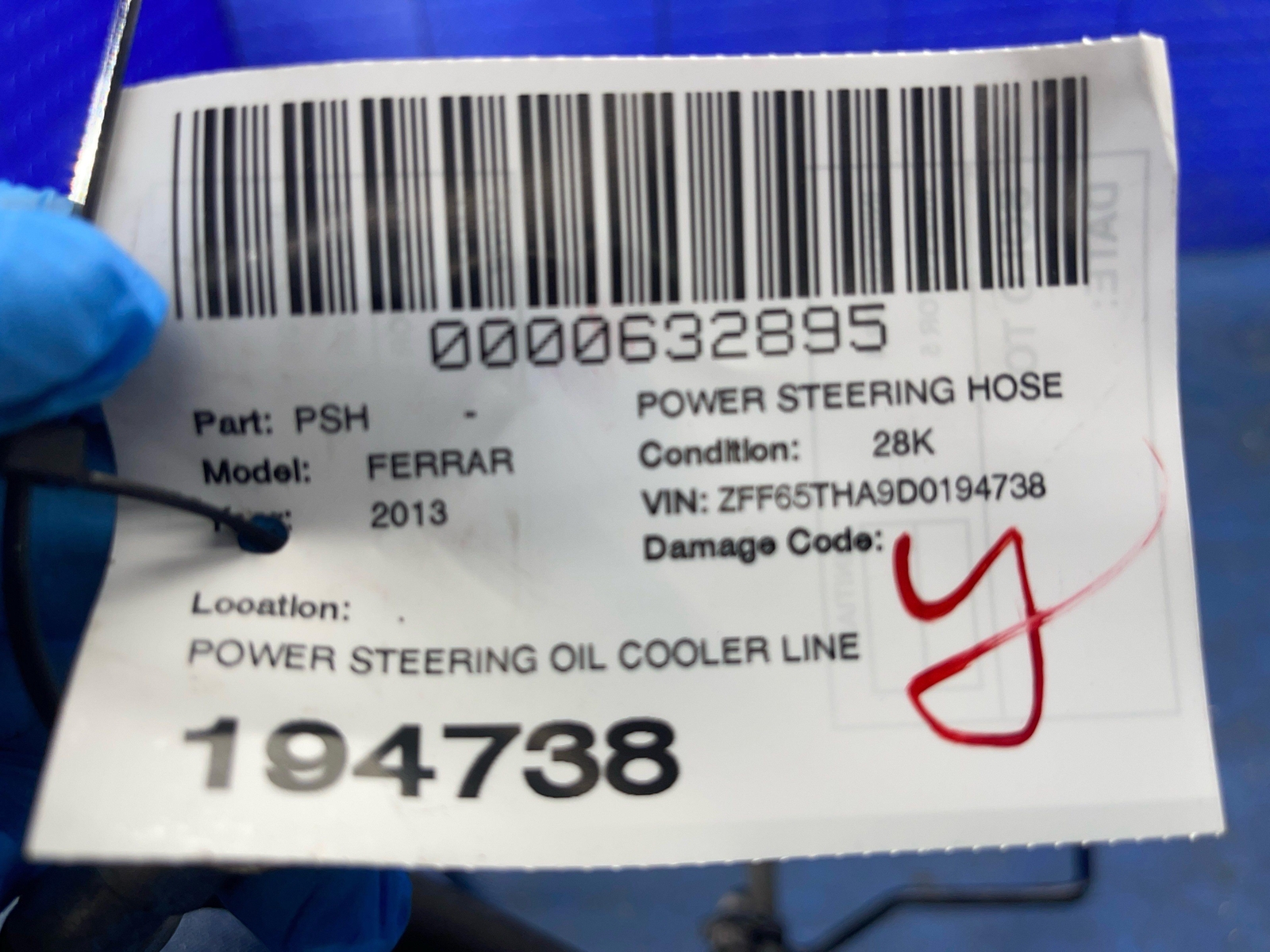 2012-2014 FERRARI CALIFORNIA POWER STEERING OIL COOLER LINE TANK HOSE 273962