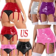 Women's Shiny Metallic Suspenders Back Zipper Garter Skirts for Stockings