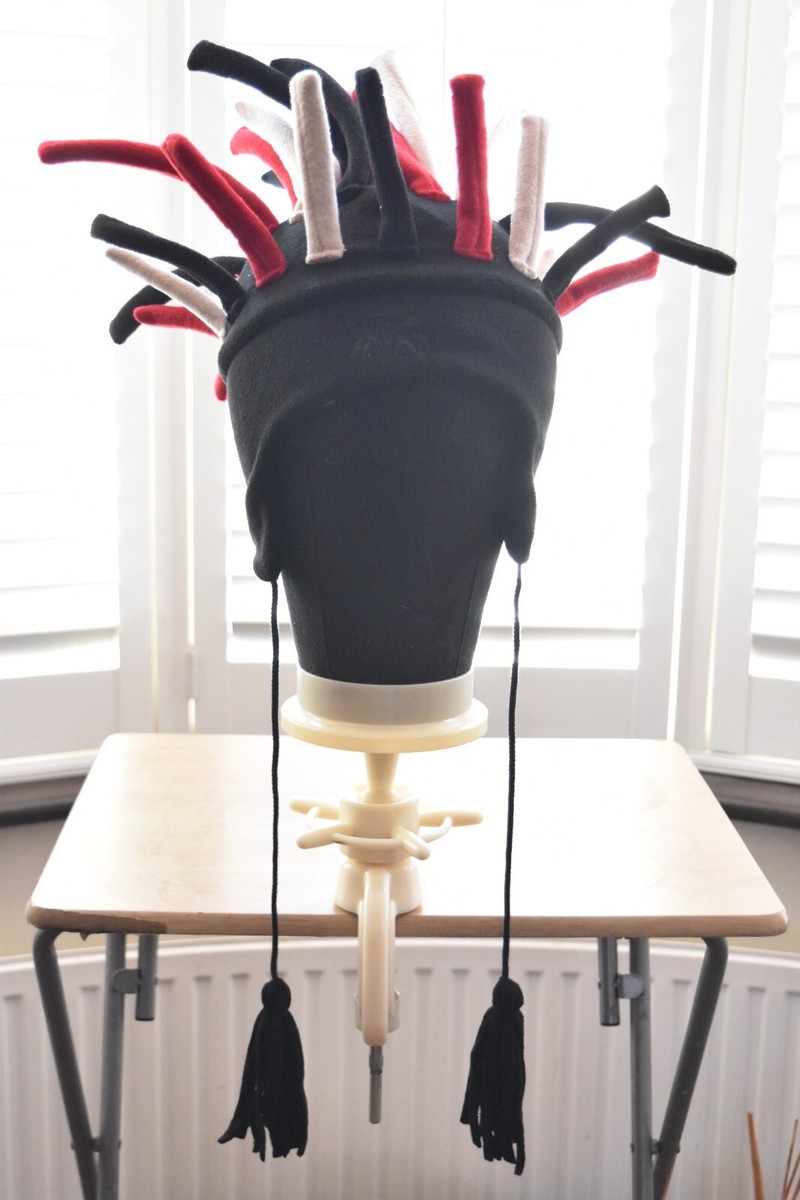 Black Red & White Dread Locks Beanie Trapper Hat Ski
