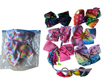 6 JOJO SIWA Large Hair Bows  2 snap on bow bracelets New  pre-owned Unicorn