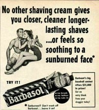 1952 Print Ad Barbasol Shaving Cream Pretty Lady & Man in Bathing Suits