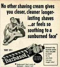 1952 Print Ad Barbasol Shaving Cream Pretty Lady & Man in Bathing Suits