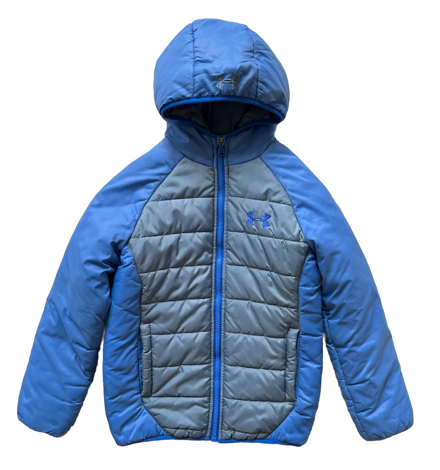 UNDER ARMOUR Boys Hooded Full Zip Puffer Jacket Insulated Coat Cold Gear SMALL