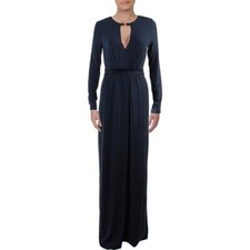 NWT Halston Heritage Jersey Wrap Keyhole Gown w/ Slit Front in Blue Sz M