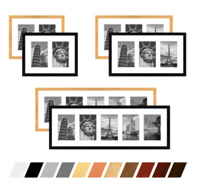 Collage Holz Bilderrahmen  ''PINO'' Galerie mit Passepartout für 2 - 5 Fotos