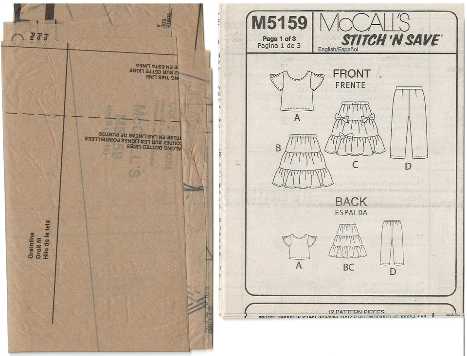 2006 McCall's M5159 Easy Stitch 'n Save Child's Top Skirts Capri Pants pattern - Image 3 of 3