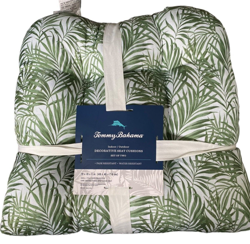 2 Tommy Bahama Seat Cushions Indoor Outdoor 19X19x3 Green Palm trees