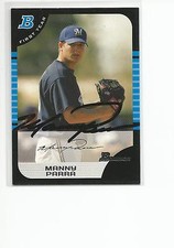 MANNY PARRA Autographed Signed 2005 Bowman card Milwaukee Brewers COA 