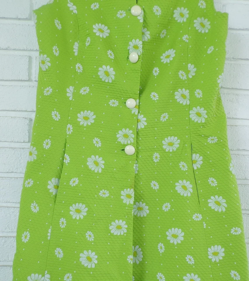 Vintage CONNIE UNGER Asian Style Dress Sheath Tunic Green/ Daisy - Image 4 of 4