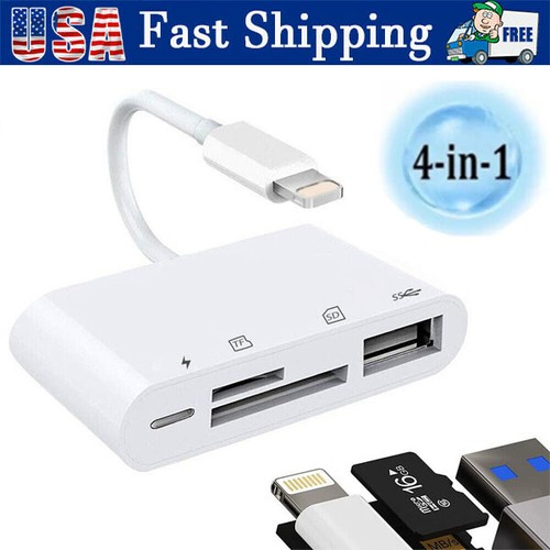For iPhone iPod iPad IOS 12 Portable 4 in 1 USB SD TF Card Reader Camera Adapter - Picture 10 of 11