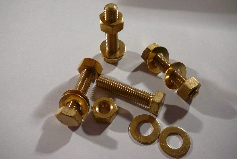 LKS 4 x M8X40 BRASS HEX HEAD BOLTS NUTS & WASHERS (PACK 0F 4) BRASS SET SCREWS X4