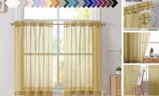 Short Sheer Kitchen Cafe Curtains 36 x 36 Inch, 2 42"W x 36"L Pack of 2 Gold
