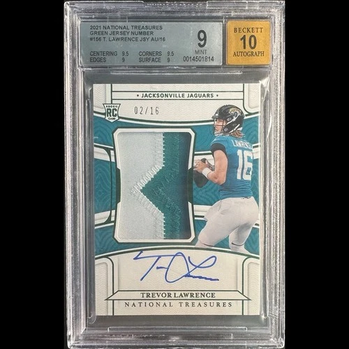 Trevor Lawrence 2021 National Treasures Green RC Rookie Patch Auto 2/16 BGS 9/10