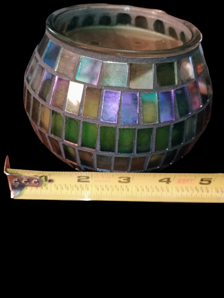 玻璃马赛克烛台带淡香蜡烛全新绿色 — 第 2/4 张图片