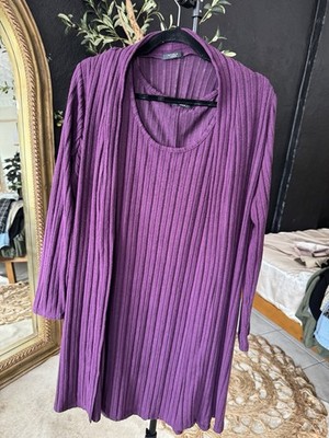 Studio 1886 Purple Ribbed Knit Rayon Stretch Dress & Cardigan Set L